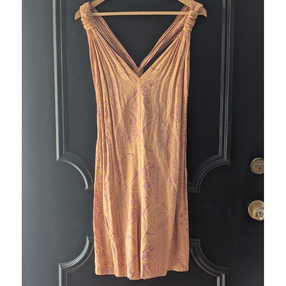 Vtg Passports Pier 1 Imports Pastel Orange Purple V-Neck Knotted Romper Boho L